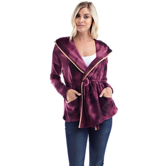 3 LEFT! Plum and white tie dye hoodie cardigan - Picture 2 of 6